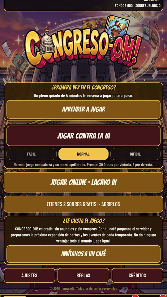 Menú principal del juego